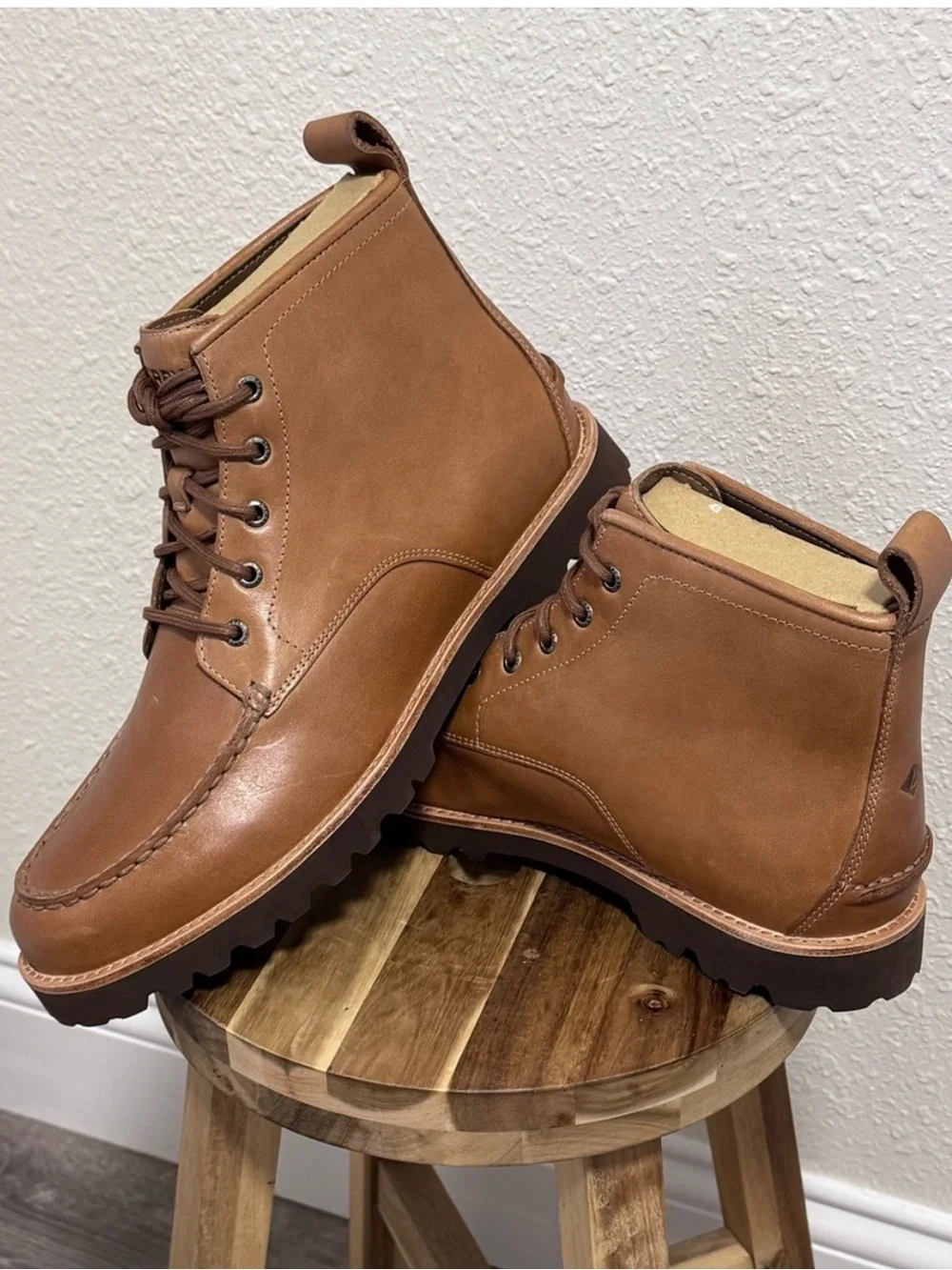 Sperry Newton Moc Toe Leather Boots Tan Bronzer Mens EU 46/US 12/UK 11 NIB